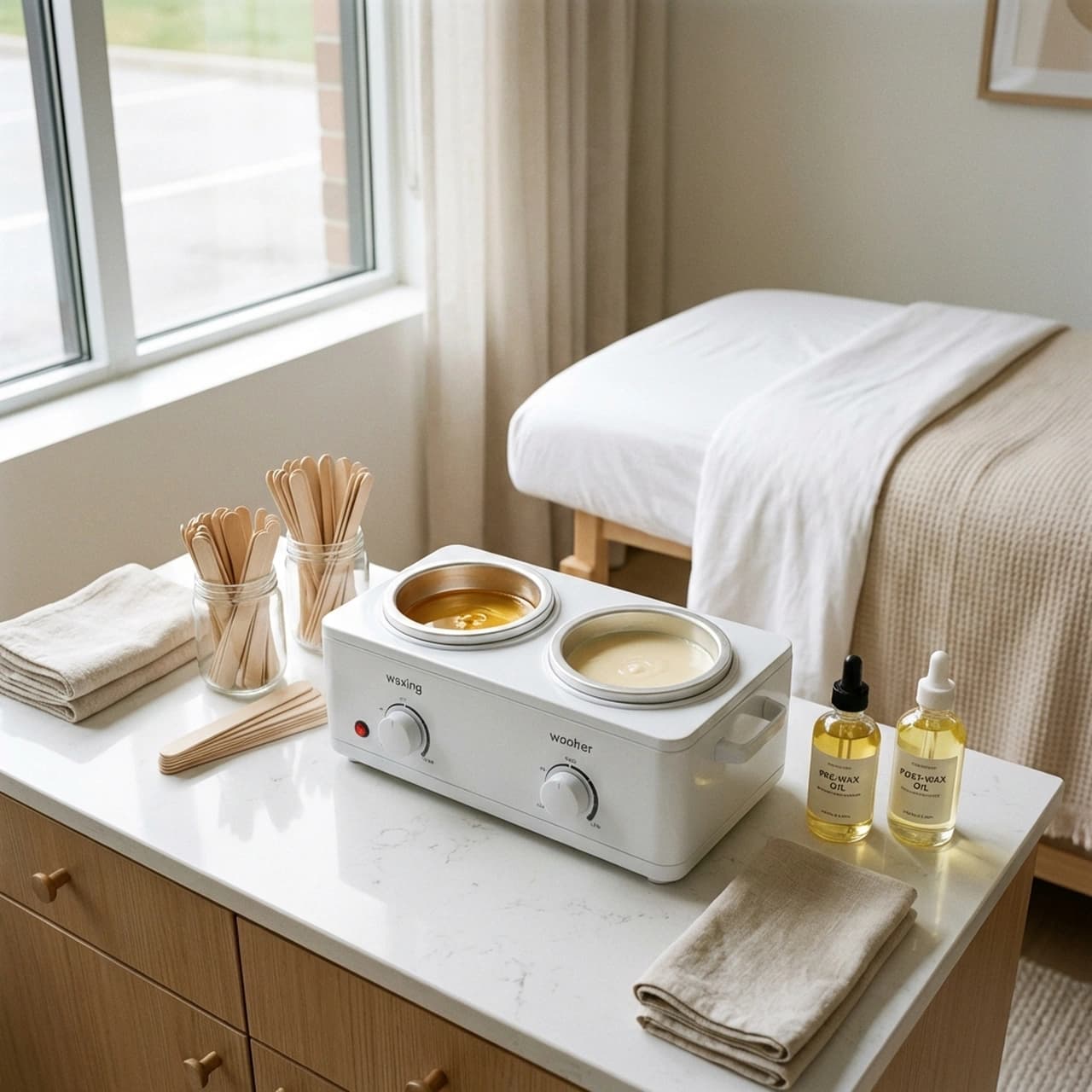 Clean and aesthetic waxing treatment room